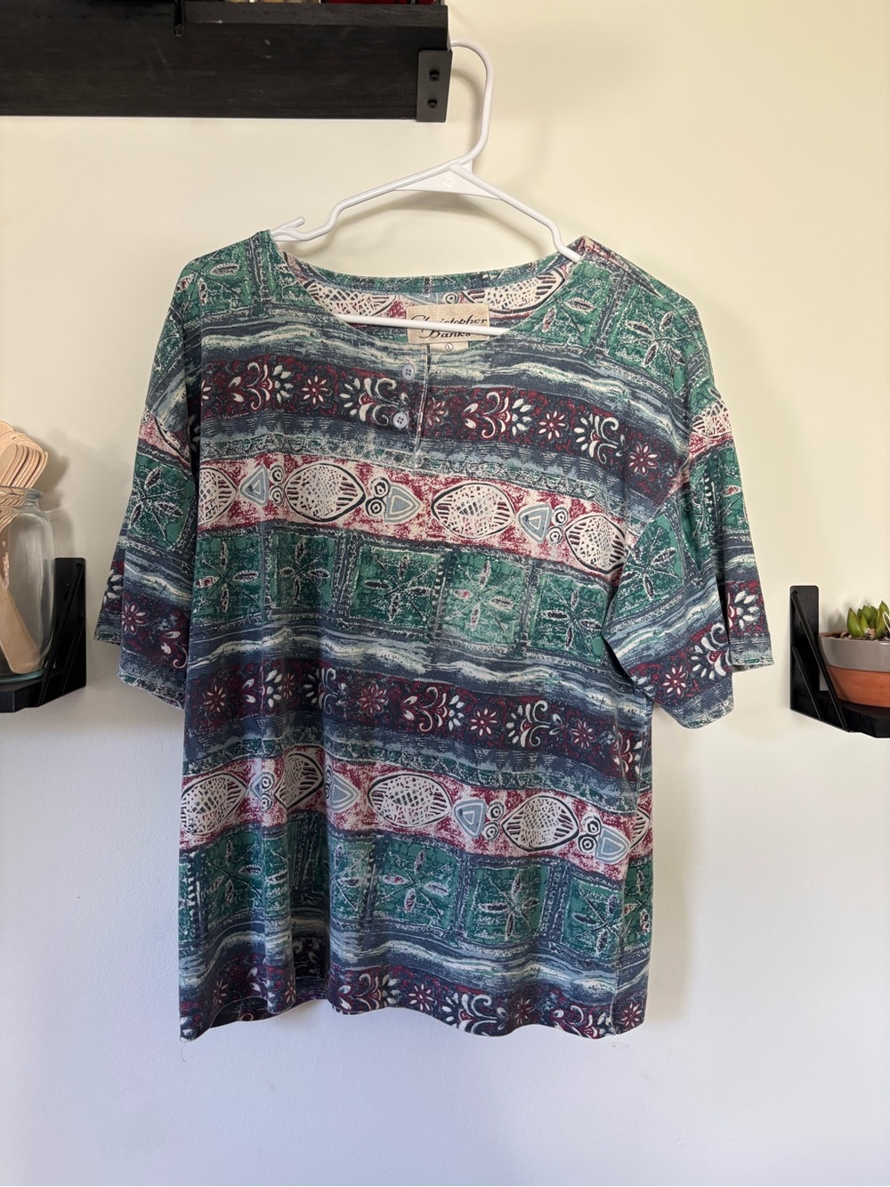 Christopher & Banks L Boho Folk Print 3/4 Sleeve Top